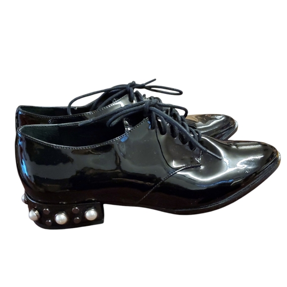NWT Sole Society Black Patent Vivii Size Pearl Studded Size 7 Derby Shoes - Picture 4 of 5